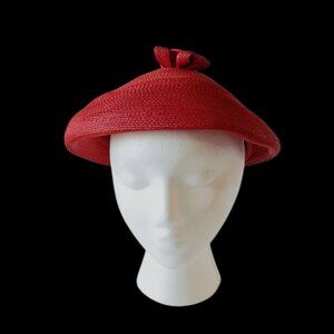 Mid-Century Camelot New York Red Straw Beret Hat-Union Made